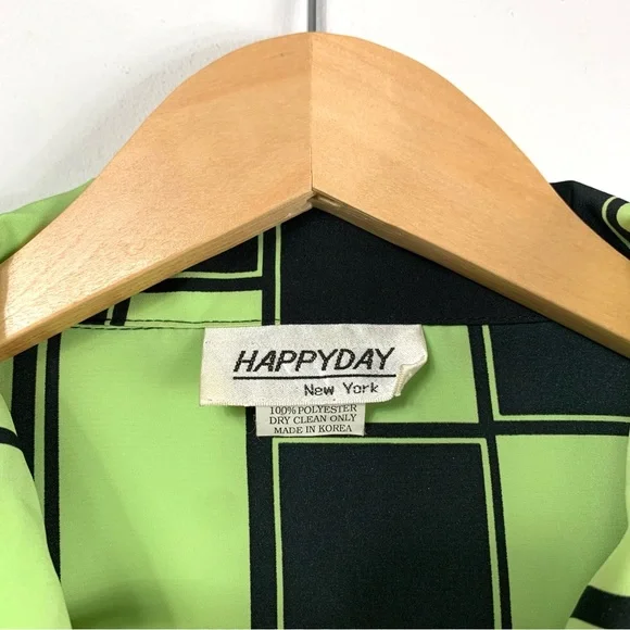 Vintage Happy Day New York Green and Black Flowy Oversized Top - Picture 4 of 16